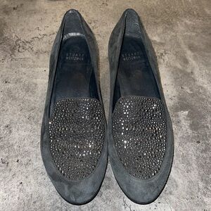 stuart weitzman gray suede sequin  loafers 7